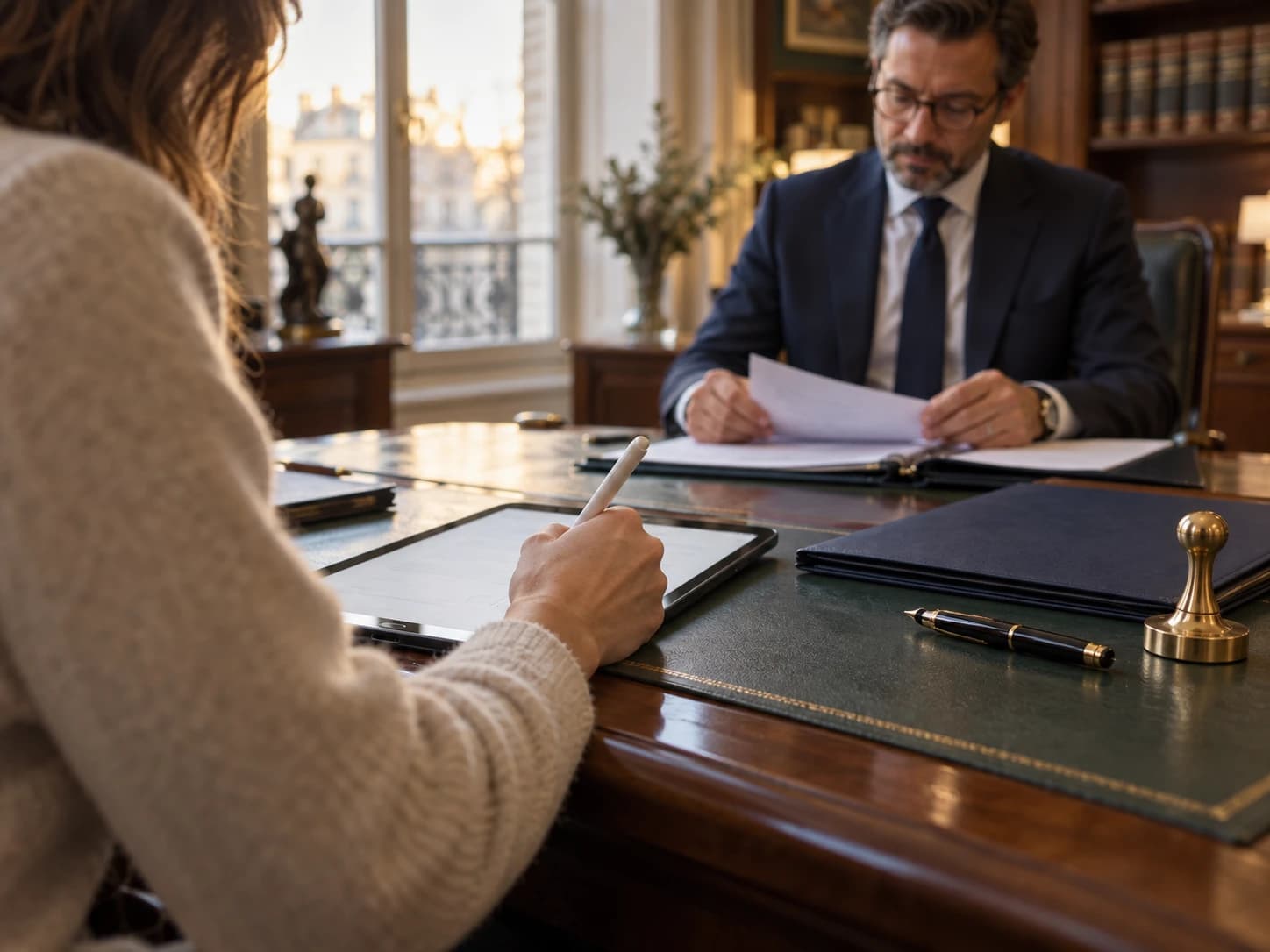 Signature d’un bail sur tablette dans une étude notariale
